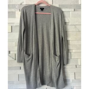 HALOGEN Cashmere Blend Longline Open Front Cardigan w/Pockets Heather Gray XS
